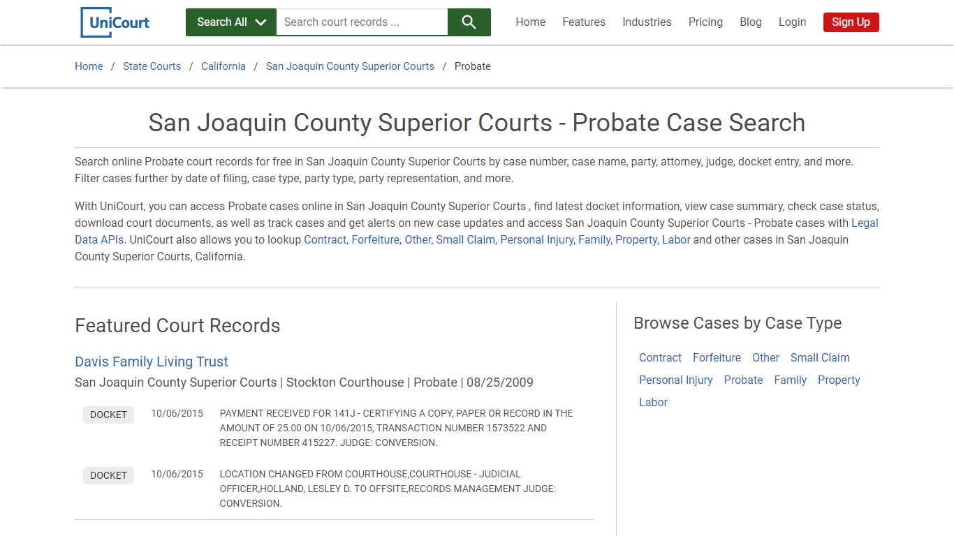San Joaquin County Superior Courts - Probate Case Search